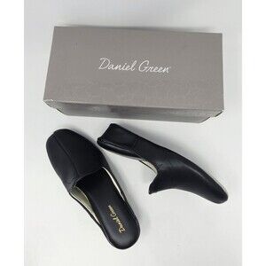 Daniel Green VTG Women's 7M Kidskin Leather Glamour Slipper Wedge Mule Black